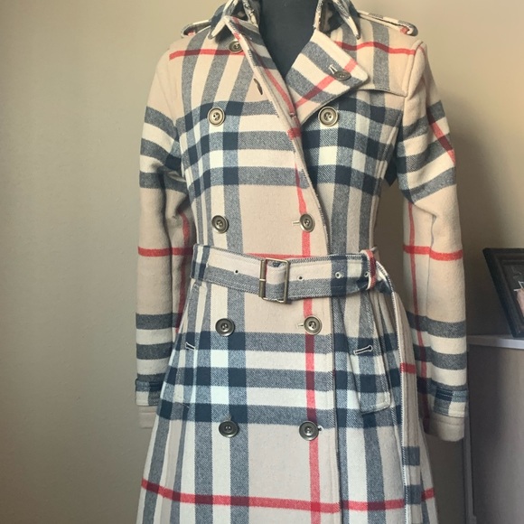 Burberry Check Wool Trench Coat Size XS - Picture 2 of 8